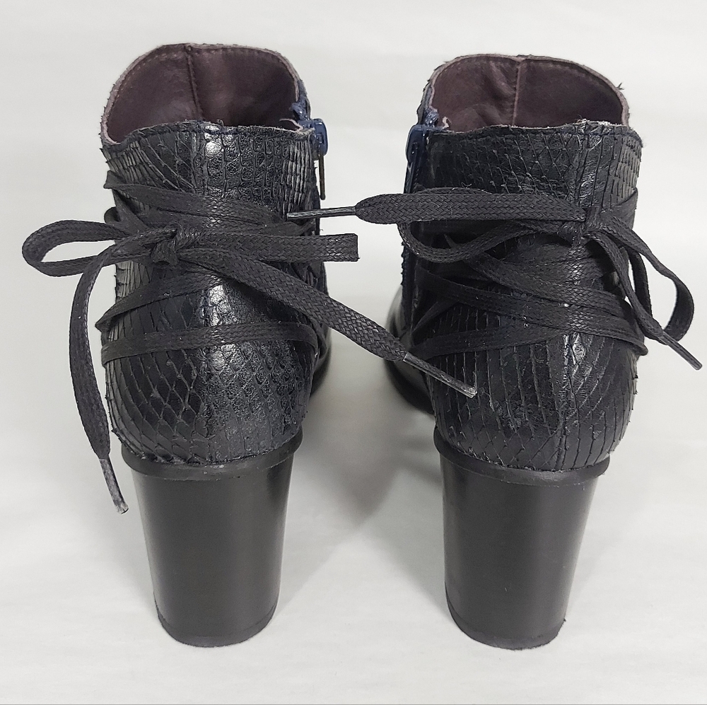 Brako Anatomic Comfy Ankle Boot Adjustable Back Tie Block Heel Dark Navy Leather - Picture 5 of 12